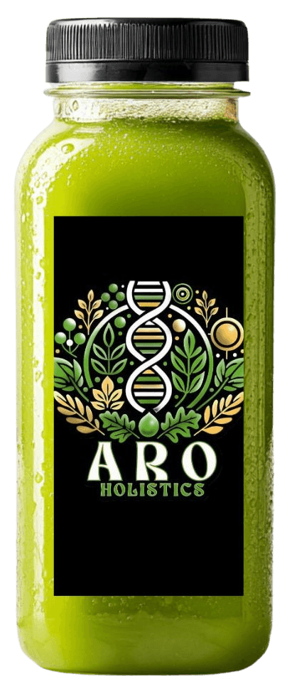 ARO Holistics cold-pressed juice bottle